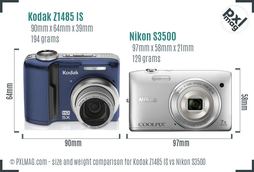 Kodak Z1485 IS vs Nikon S3500 size comparison