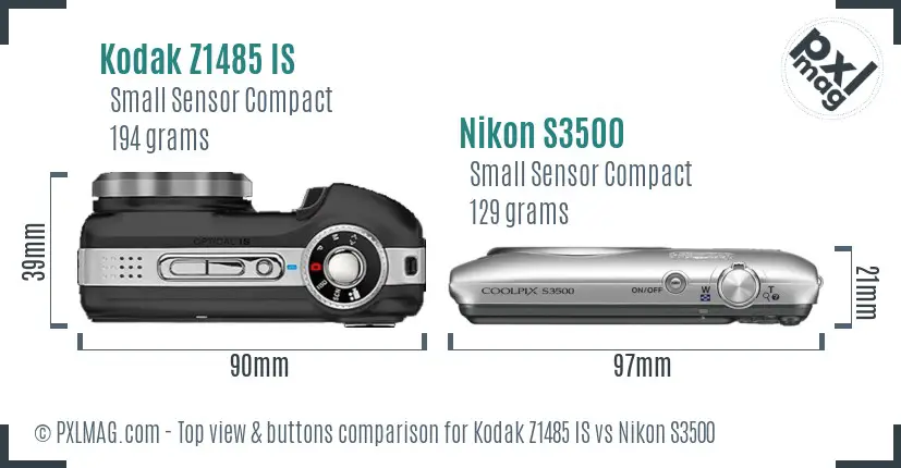 Kodak Z1485 IS vs Nikon S3500 top view buttons comparison