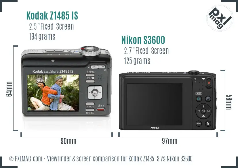 Kodak Z1485 IS vs Nikon S3600 Screen and Viewfinder comparison Kodak Z1485 IS vs Nikon S3600 Screen and Viewfinder comparison