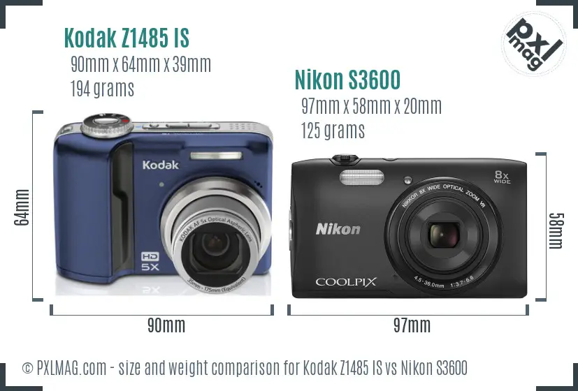 Kodak Z1485 IS vs Nikon S3600 size comparison Kodak Z1485 IS vs Nikon S3600 size comparison