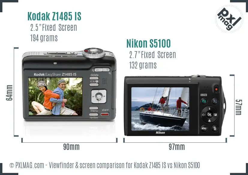 Kodak Z1485 IS vs Nikon S5100 Screen and Viewfinder comparison