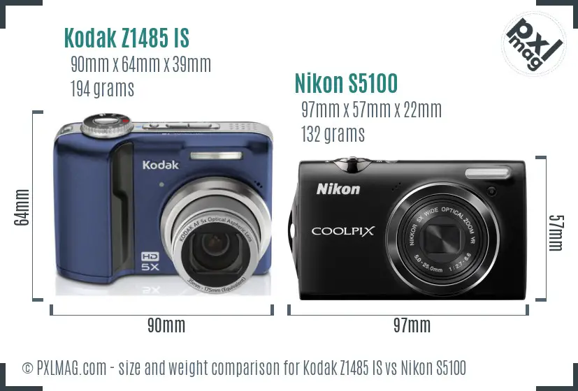 Kodak Z1485 IS vs Nikon S5100 size comparison