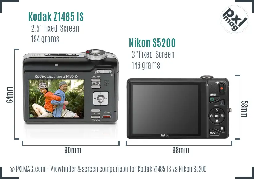 Kodak Z1485 IS vs Nikon S5200 Screen and Viewfinder comparison