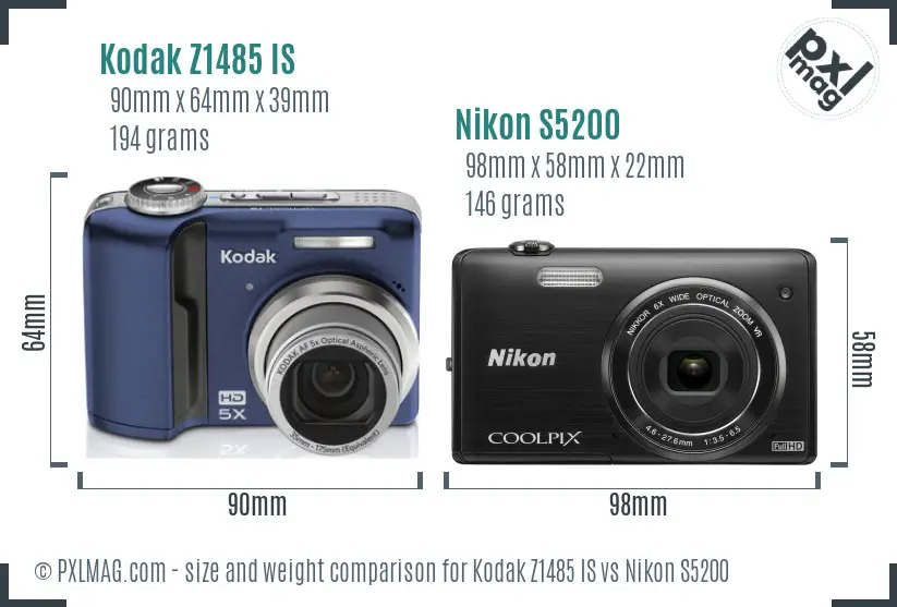 Kodak Z1485 IS vs Nikon S5200 size comparison