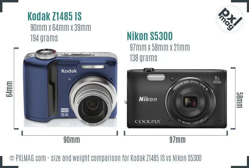 Kodak Z1485 IS vs Nikon S5300 size comparison