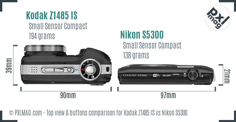 Kodak Z1485 IS vs Nikon S5300 top view buttons comparison