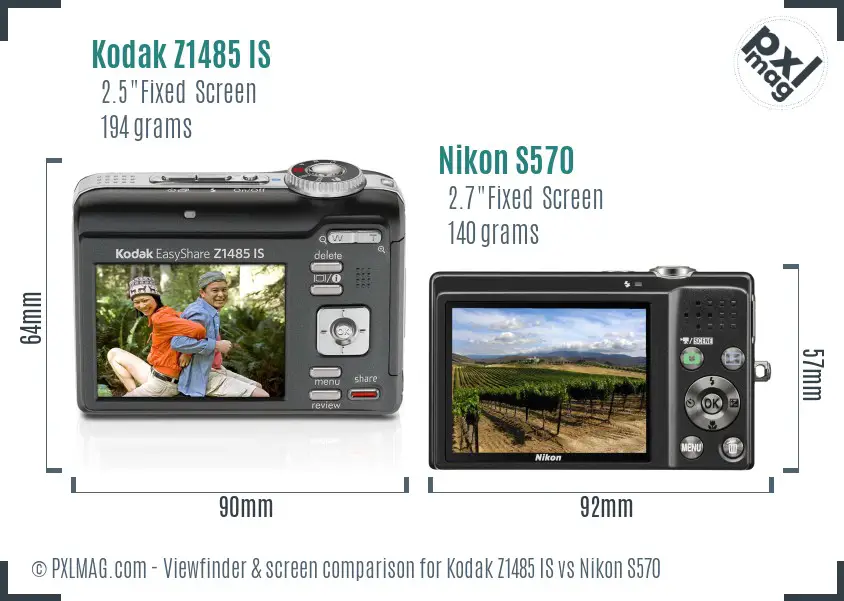 Kodak Z1485 IS vs Nikon S570 Screen and Viewfinder comparison