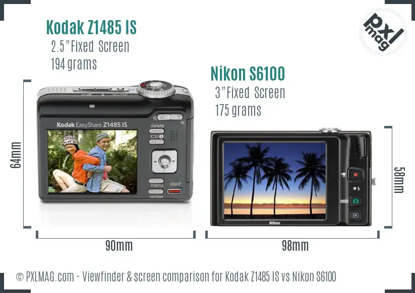 Kodak Z1485 IS vs Nikon S6100 Screen and Viewfinder comparison Kodak Z1485 IS vs Nikon S6100 Screen and Viewfinder comparison
