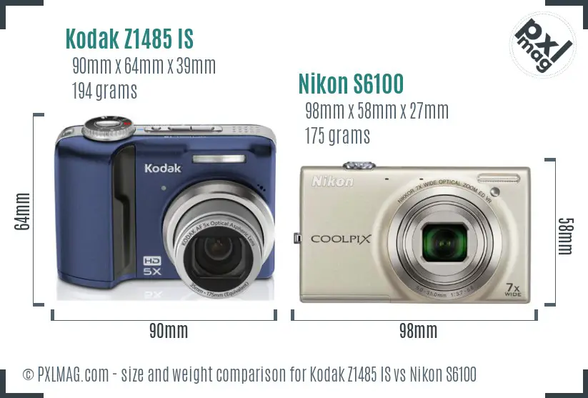 Kodak Z1485 IS vs Nikon S6100 size comparison Kodak Z1485 IS vs Nikon S6100 size comparison