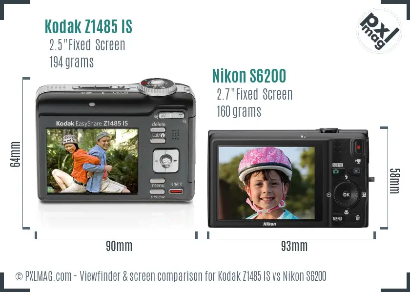 Kodak Z1485 IS vs Nikon S6200 Screen and Viewfinder comparison