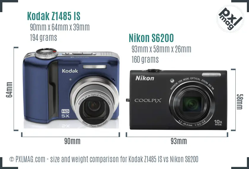 Kodak Z1485 IS vs Nikon S6200 size comparison