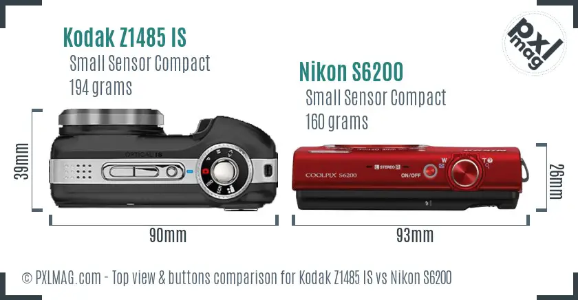 Kodak Z1485 IS vs Nikon S6200 top view buttons comparison