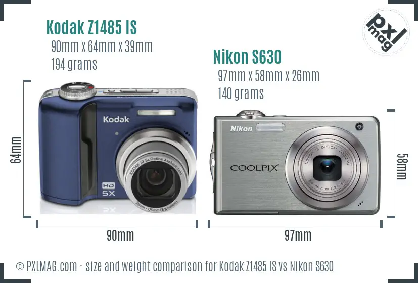 Kodak Z1485 IS vs Nikon S630 size comparison Kodak Z1485 IS vs Nikon S630 size comparison