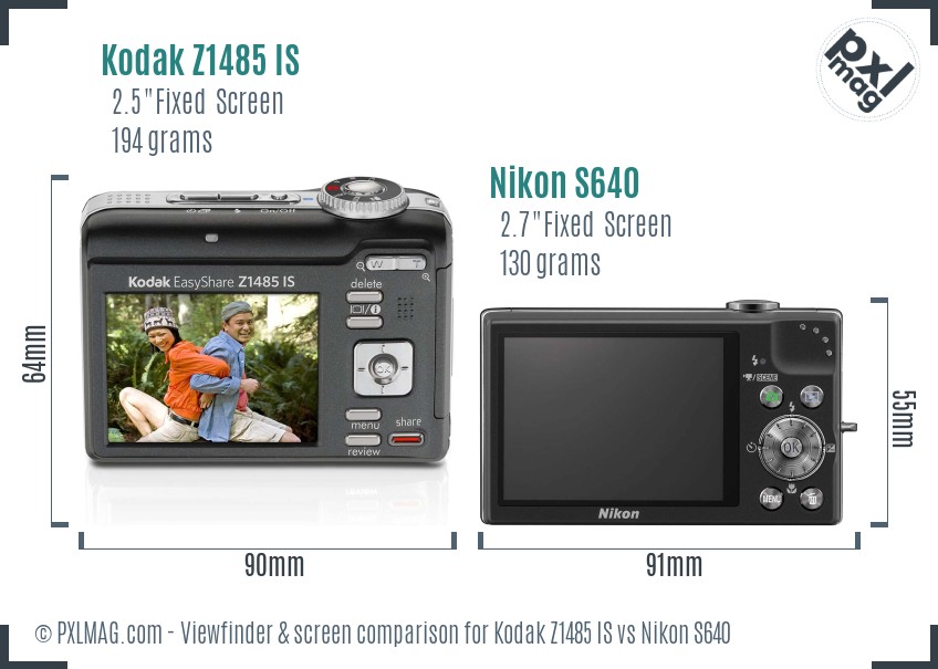 Kodak Z1485 IS vs Nikon S640 Screen and Viewfinder comparison