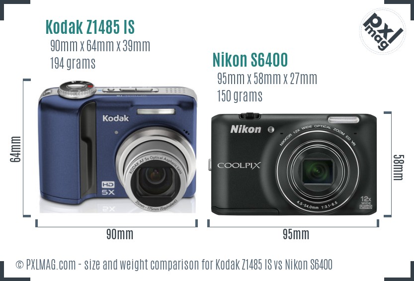Kodak Z1485 IS vs Nikon S6400 size comparison
