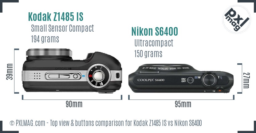 Kodak Z1485 IS vs Nikon S6400 top view buttons comparison