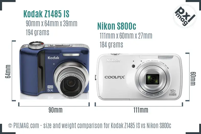 Kodak Z1485 IS vs Nikon S800c size comparison
