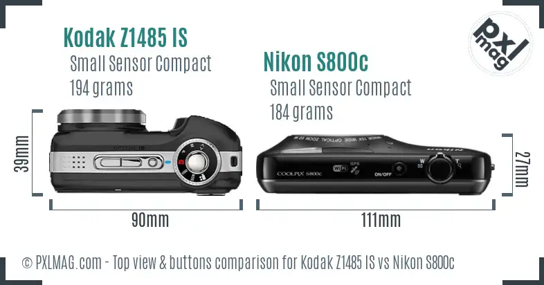 Kodak Z1485 IS vs Nikon S800c top view buttons comparison