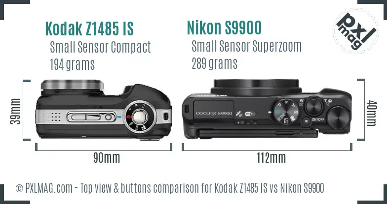 Kodak Z1485 IS vs Nikon S9900 top view buttons comparison