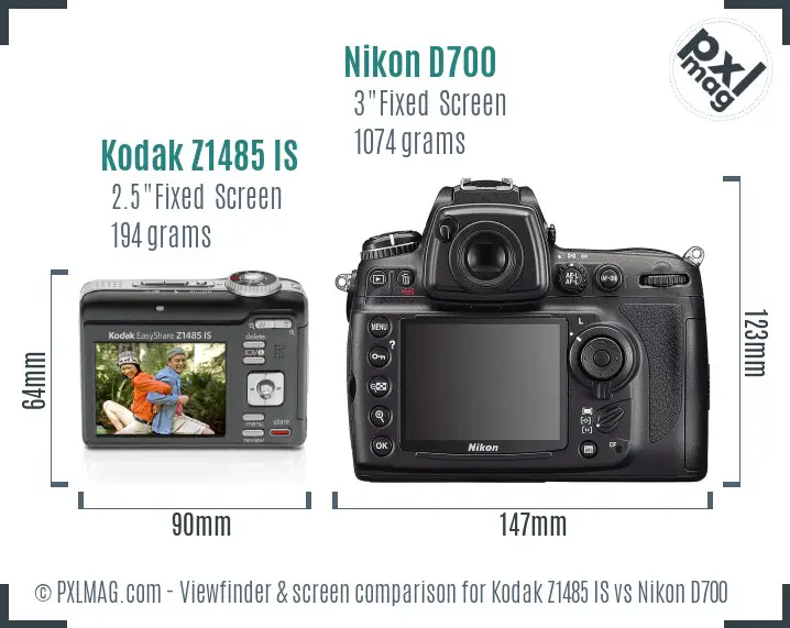 Kodak Z1485 IS vs Nikon D700 Screen and Viewfinder comparison