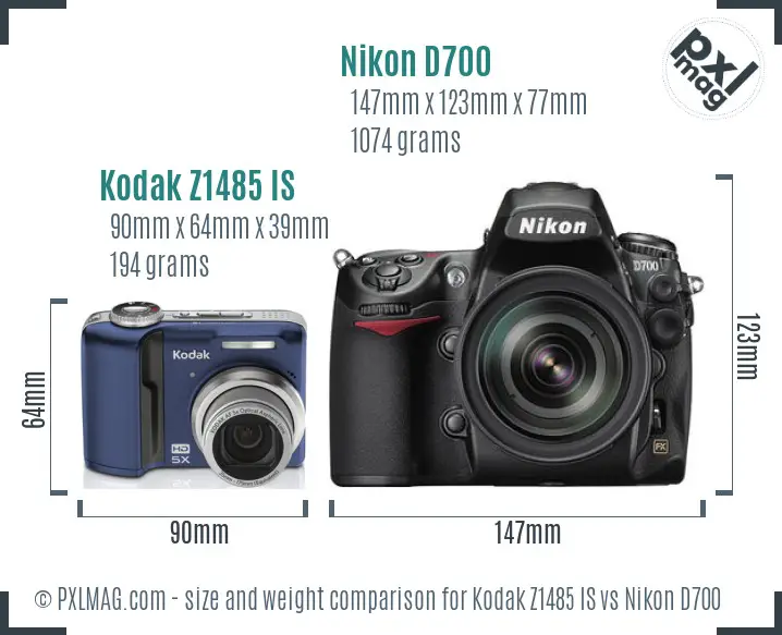 Kodak Z1485 IS vs Nikon D700 size comparison