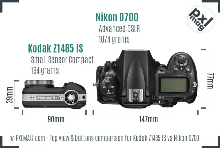 Kodak Z1485 IS vs Nikon D700 top view buttons comparison