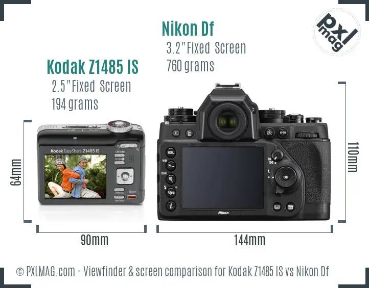 Kodak Z1485 IS vs Nikon Df Screen and Viewfinder comparison