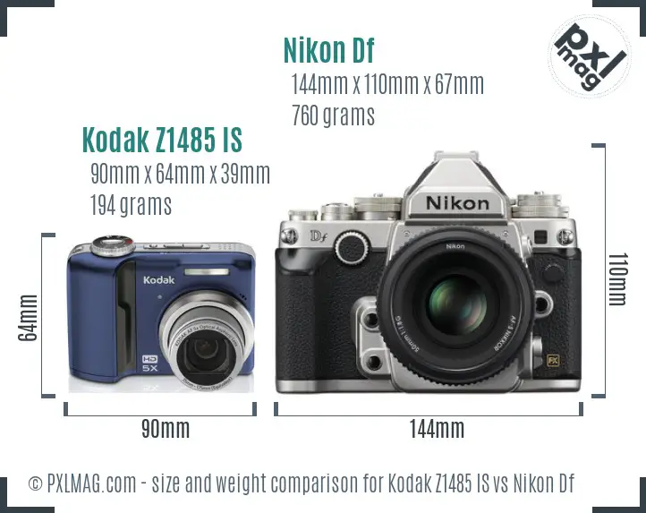 Kodak Z1485 IS vs Nikon Df size comparison