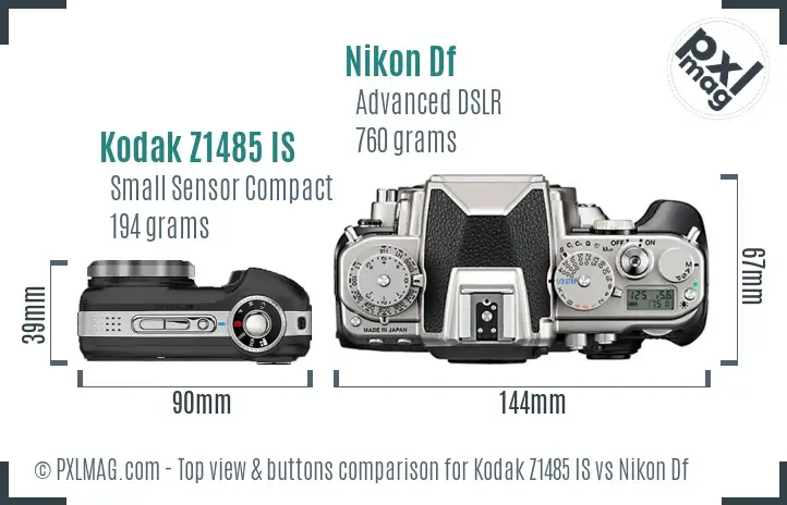 Kodak Z1485 IS vs Nikon Df top view buttons comparison