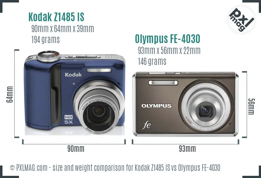 Kodak Z1485 IS vs Olympus FE-4030 size comparison