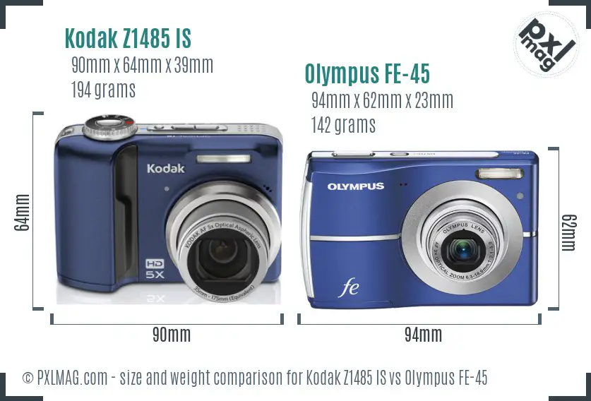 Kodak Z1485 IS vs Olympus FE-45 size comparison