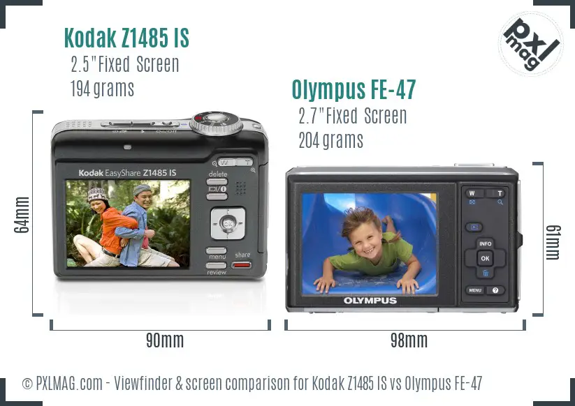 Kodak Z1485 IS vs Olympus FE-47 Screen and Viewfinder comparison