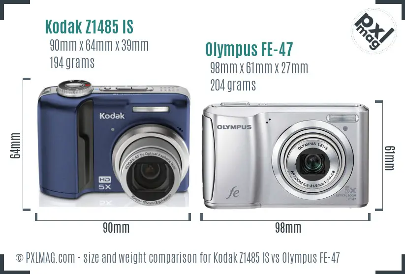 Kodak Z1485 IS vs Olympus FE-47 size comparison