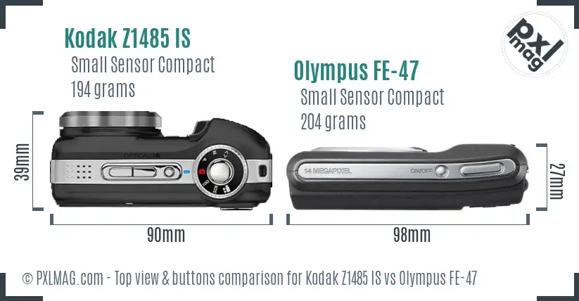 Kodak Z1485 IS vs Olympus FE-47 top view buttons comparison