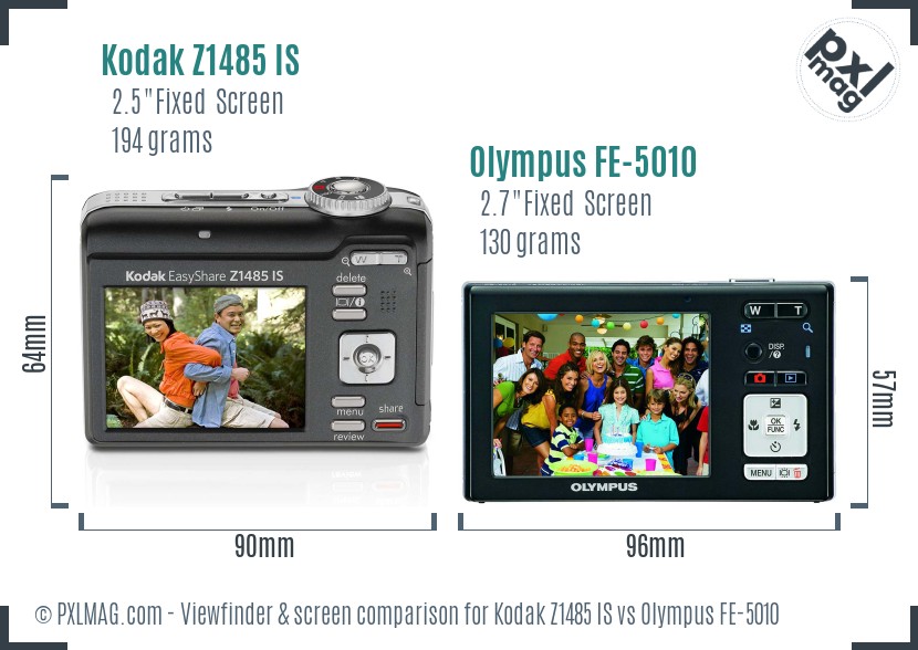 Kodak Z1485 IS vs Olympus FE-5010 Screen and Viewfinder comparison