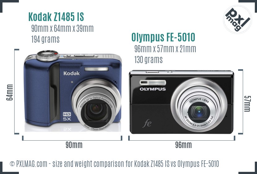 Kodak Z1485 IS vs Olympus FE-5010 size comparison