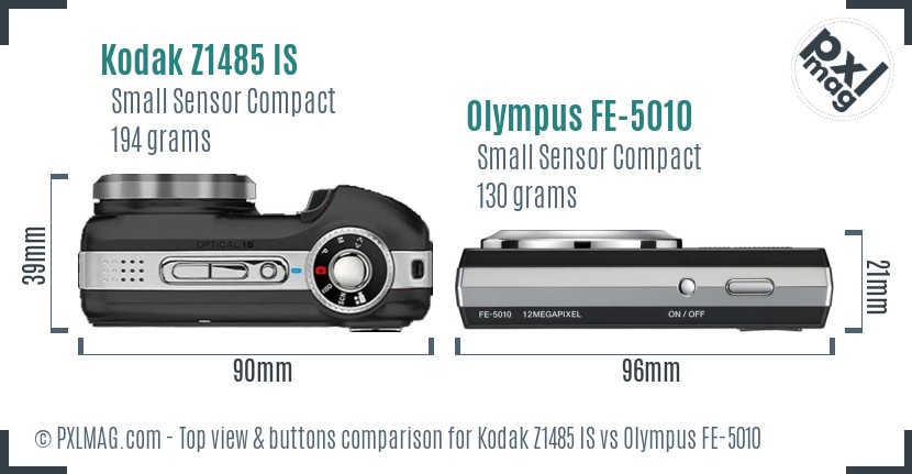 Kodak Z1485 IS vs Olympus FE-5010 top view buttons comparison
