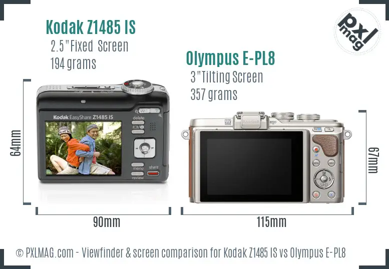 Kodak Z1485 IS vs Olympus E-PL8 Screen and Viewfinder comparison