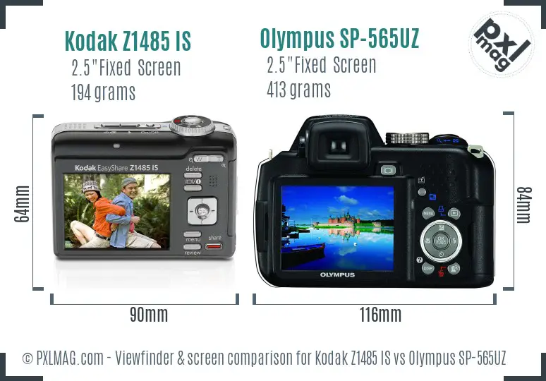 Kodak Z1485 IS vs Olympus SP-565UZ Screen and Viewfinder comparison