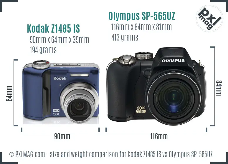 Kodak Z1485 IS vs Olympus SP-565UZ size comparison