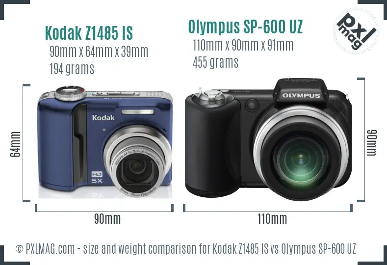 Kodak Z1485 IS vs Olympus SP-600 UZ size comparison