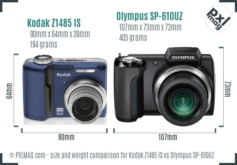 Kodak Z1485 IS vs Olympus SP-610UZ size comparison