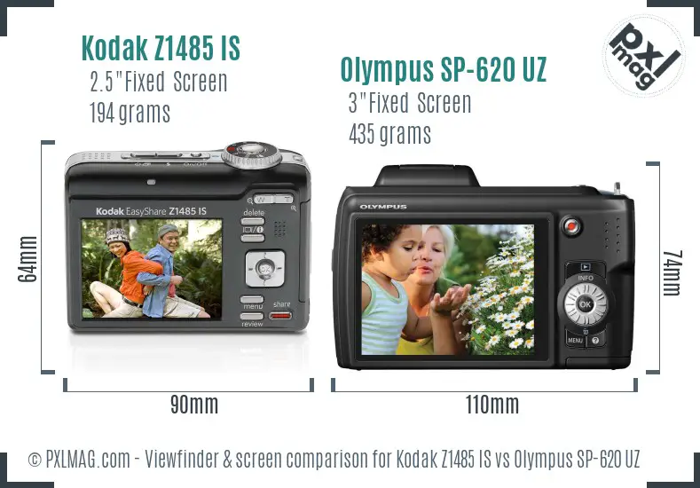Kodak Z1485 IS vs Olympus SP-620 UZ Screen and Viewfinder comparison Kodak Z1485 IS vs Olympus SP-620 UZ Screen and Viewfinder comparison