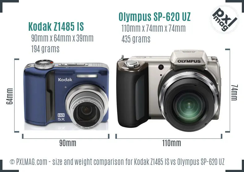 Kodak Z1485 IS vs Olympus SP-620 UZ size comparison Kodak Z1485 IS vs Olympus SP-620 UZ size comparison