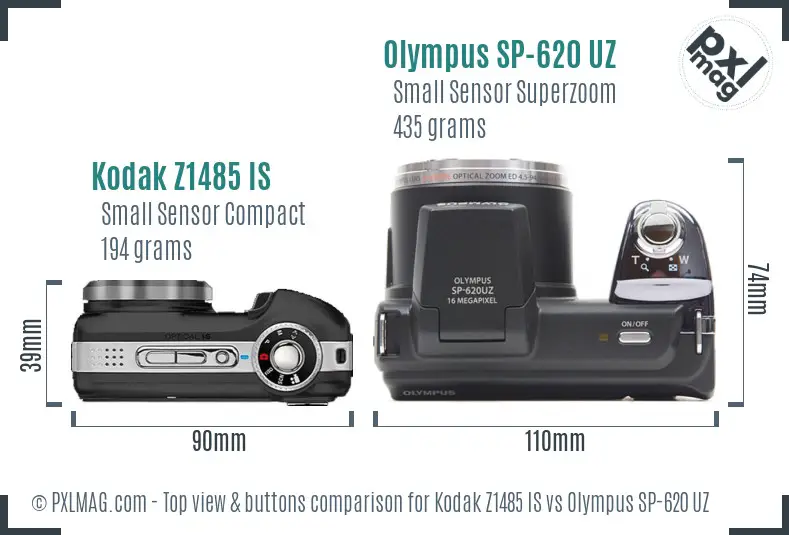 Kodak Z1485 IS vs Olympus SP-620 UZ top view buttons comparison Kodak Z1485 IS vs Olympus SP-620 UZ top view buttons comparison