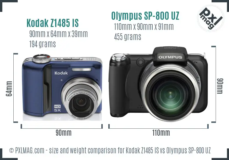 Kodak Z1485 IS vs Olympus SP-800 UZ size comparison