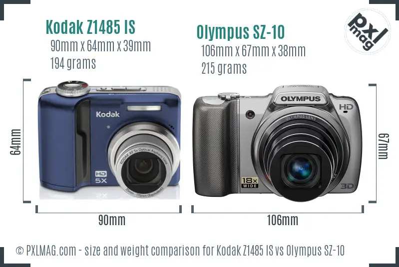 Kodak Z1485 IS vs Olympus SZ-10 size comparison