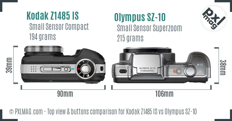 Kodak Z1485 IS vs Olympus SZ-10 top view buttons comparison