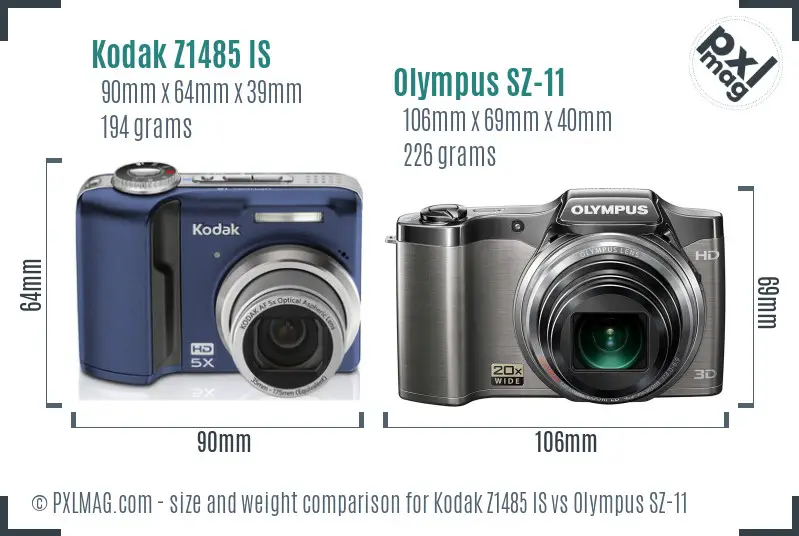 Kodak Z1485 IS vs Olympus SZ-11 size comparison