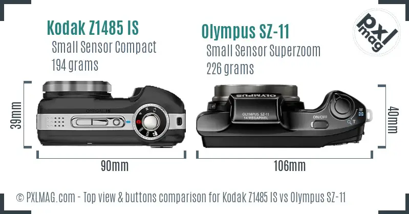 Kodak Z1485 IS vs Olympus SZ-11 top view buttons comparison